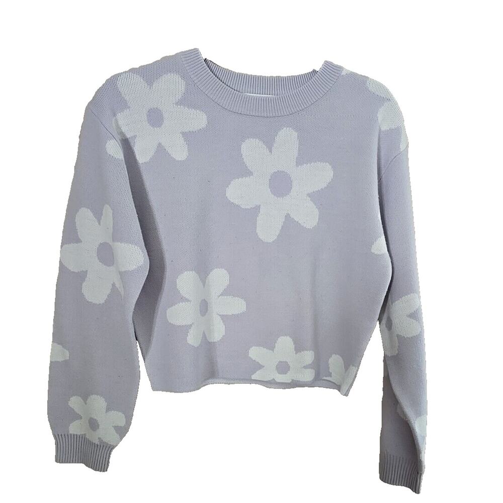 H&M Purple Floral Knit Drop Shoulder Oversized Pullover Sweater Womans Sz 16/18